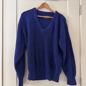 Vintage V-Neck Sweater in Cobalt Blue